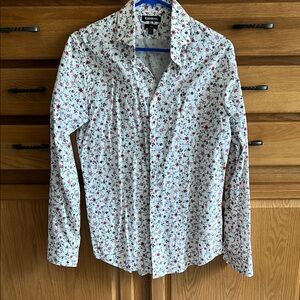 Express Men's White Shirt with Red Floral Pattern